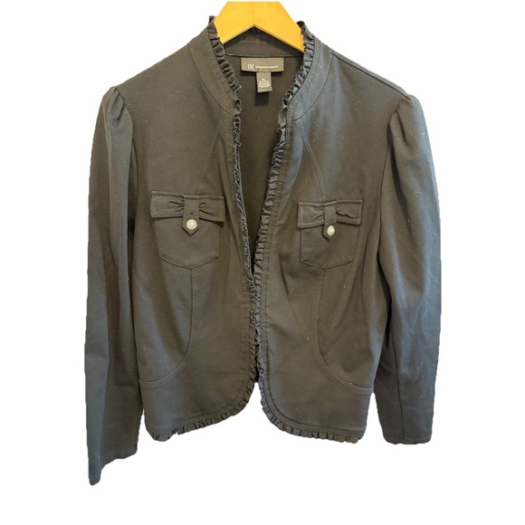 INC International Concepts Jackets & Blazers - INC International Concepts Blk Ruffle Trim Open Front Jacket Blazer XL
